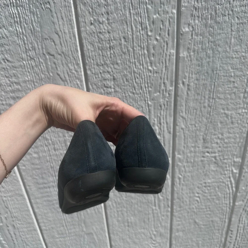 Trotters Ballet Flats Navy Blue Suede Square Toe Buckle Comfort Shoes 8.5 SS